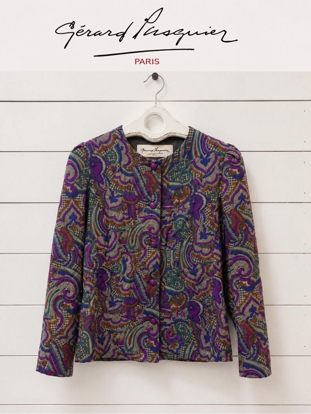 GERARD PASQUIER PARIS Vintage Quilted Jacket Purple Multicolor – Size 46